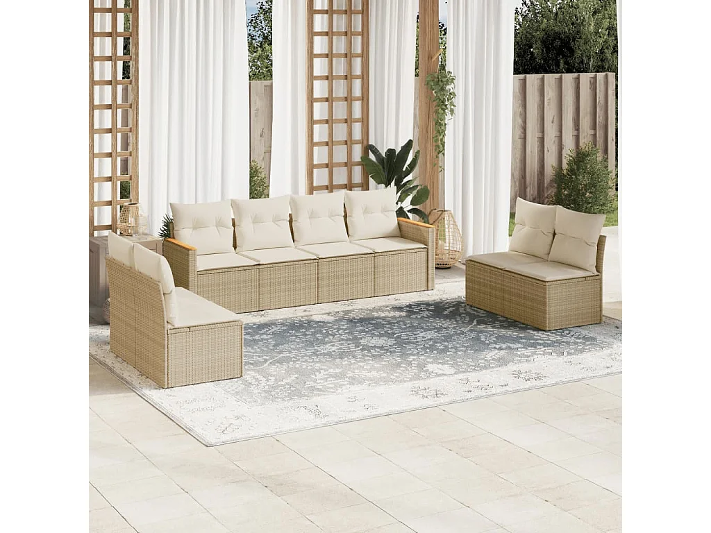 Salon de jardin avec coussins 8 pcs beige résine tressée