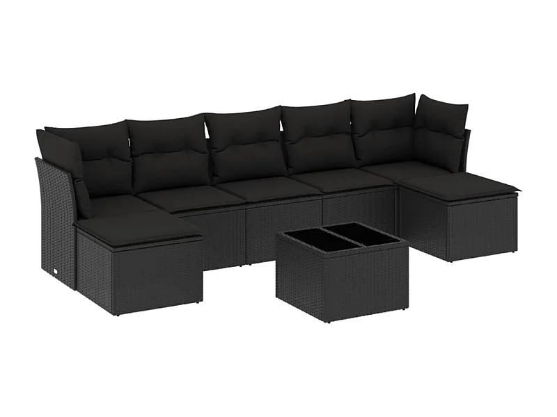 Salon de jardin 8 pcs avec coussins noir résine tressée