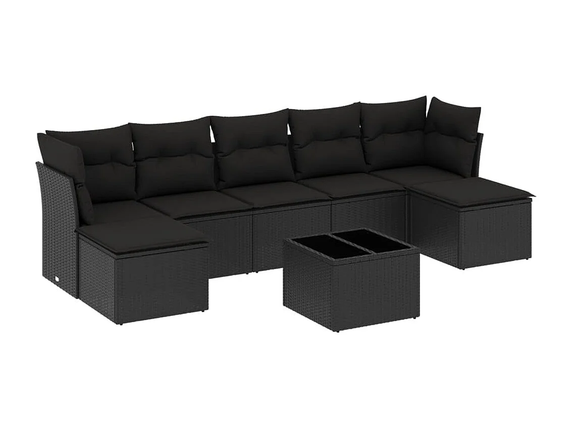 Salon de jardin 8 pcs avec coussins noir résine tressée