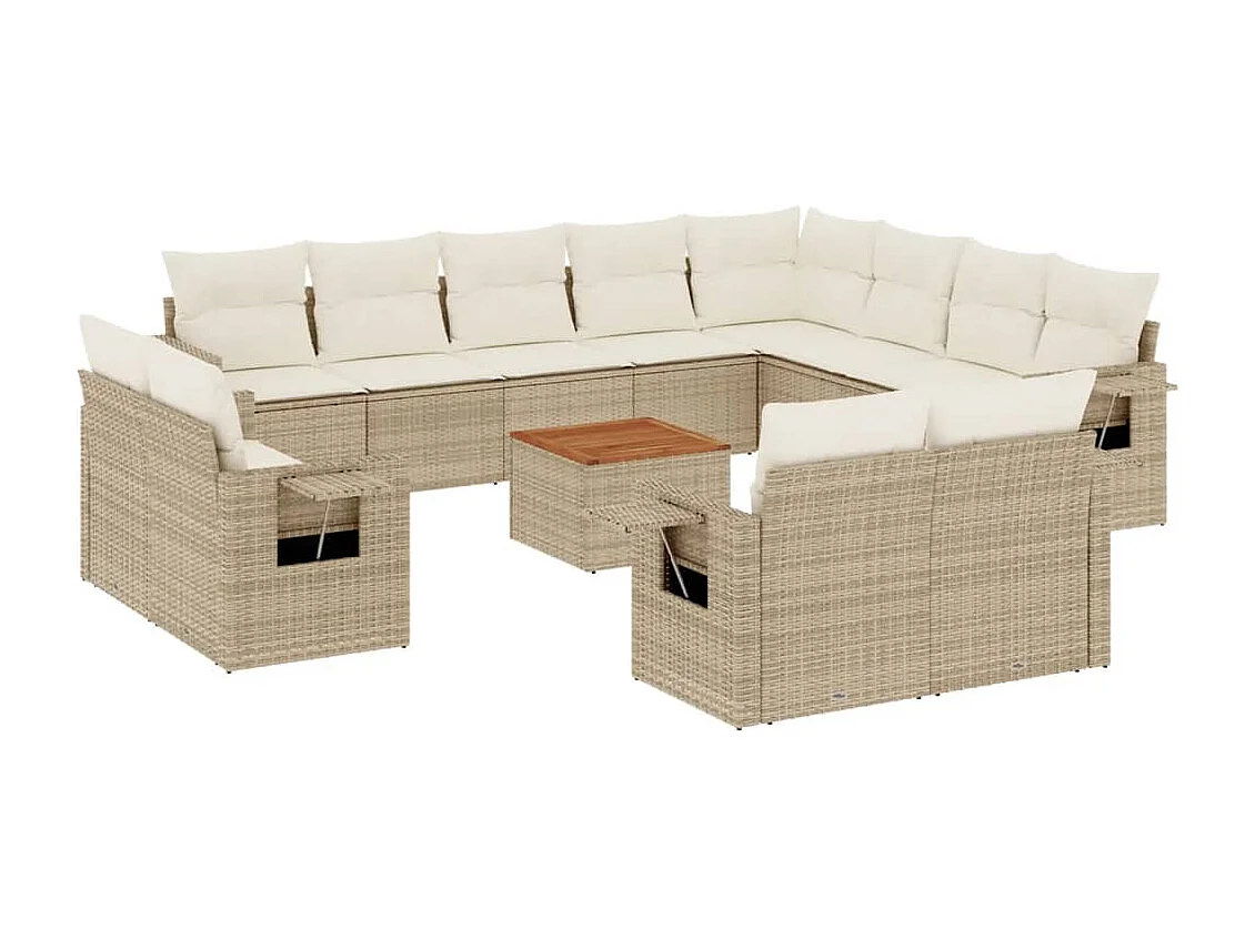 Salon de jardin avec coussins 13 pcs beige résine tressée