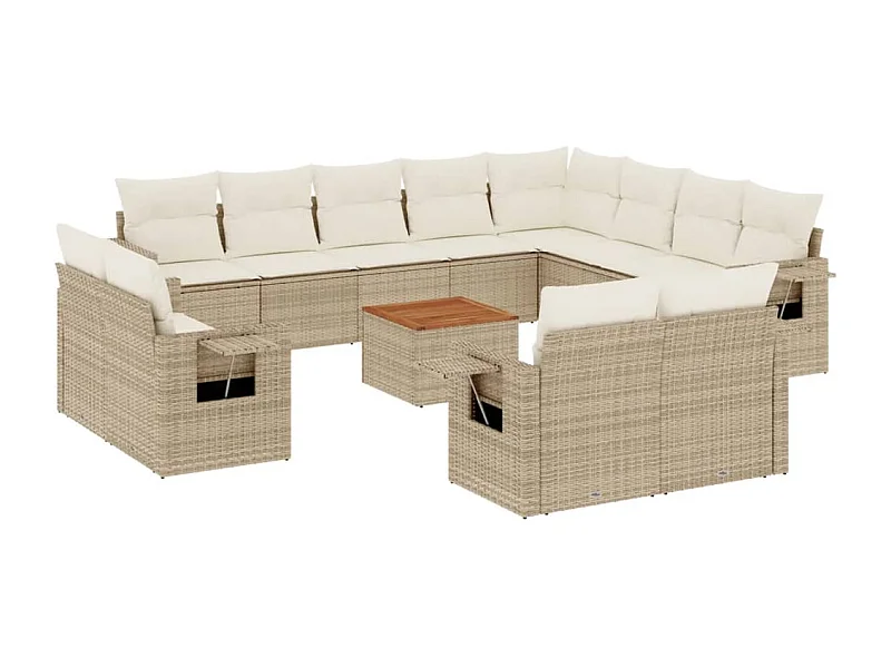 Salon de jardin avec coussins 13 pcs beige résine tressée