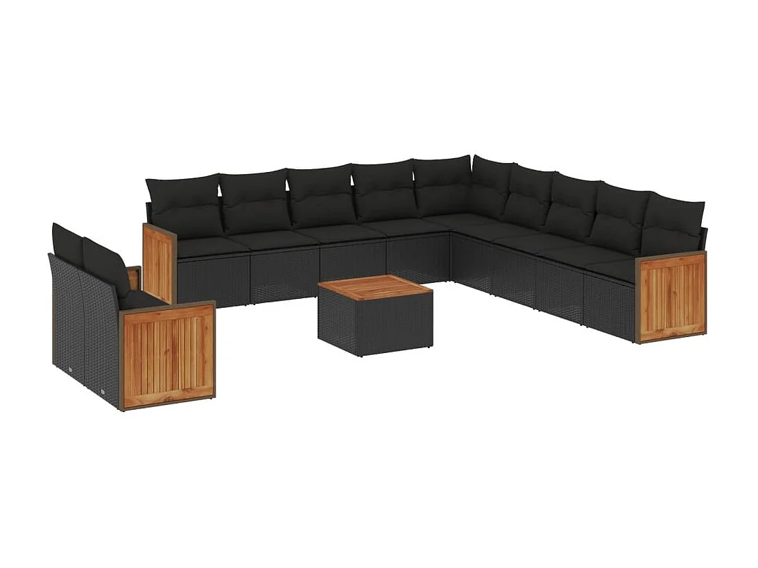 Salon de jardin 12 pcs avec coussins noir résine tressée