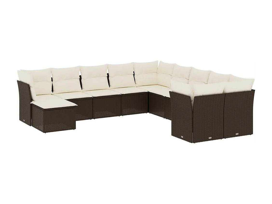 Salon de jardin et coussins 11 pcs marron résine tressée