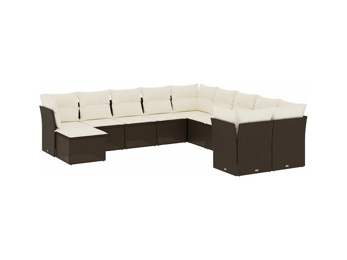Salon de jardin et coussins 11 pcs marron résine tressée