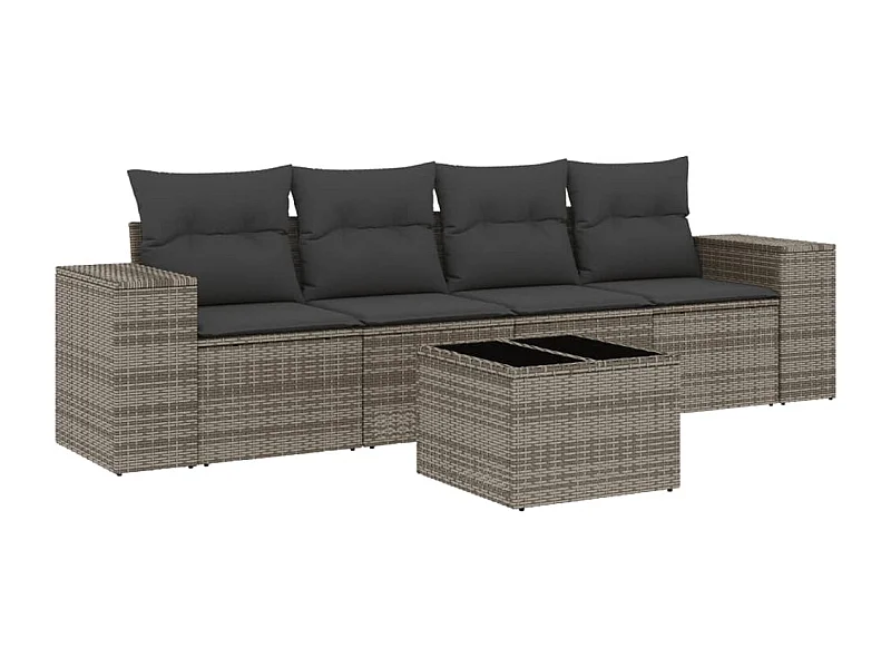 Salon de jardin 5 pcs avec coussins gris résine tressée