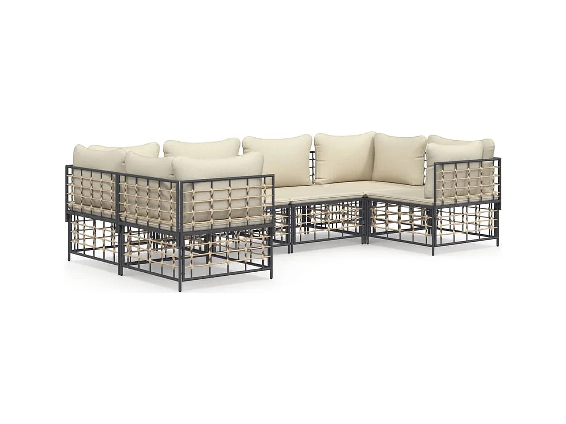 Salon de jardin 6 pcs avec coussins anthracite résine tressée