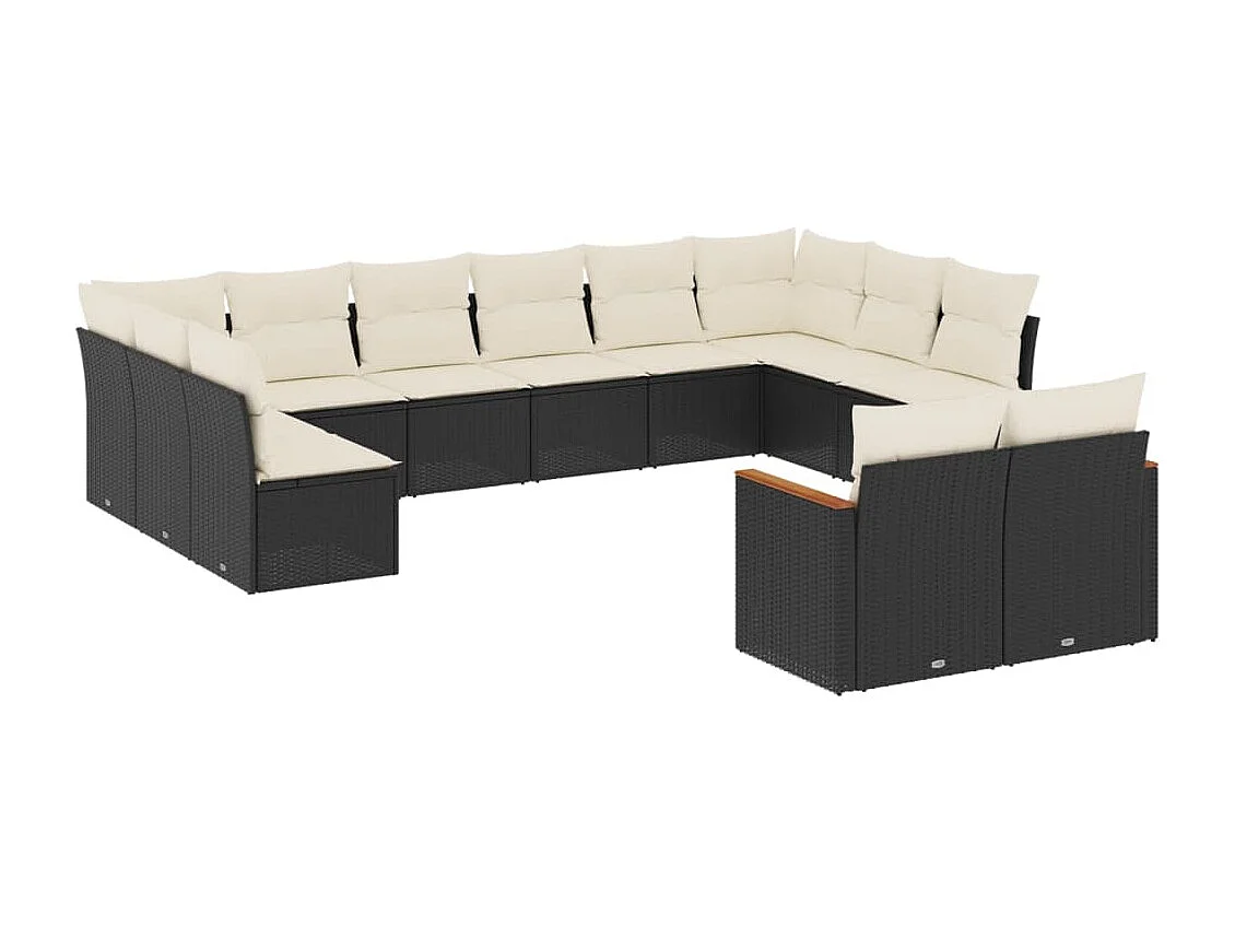 Salon de jardin 12 pcs avec coussins noir résine tressée