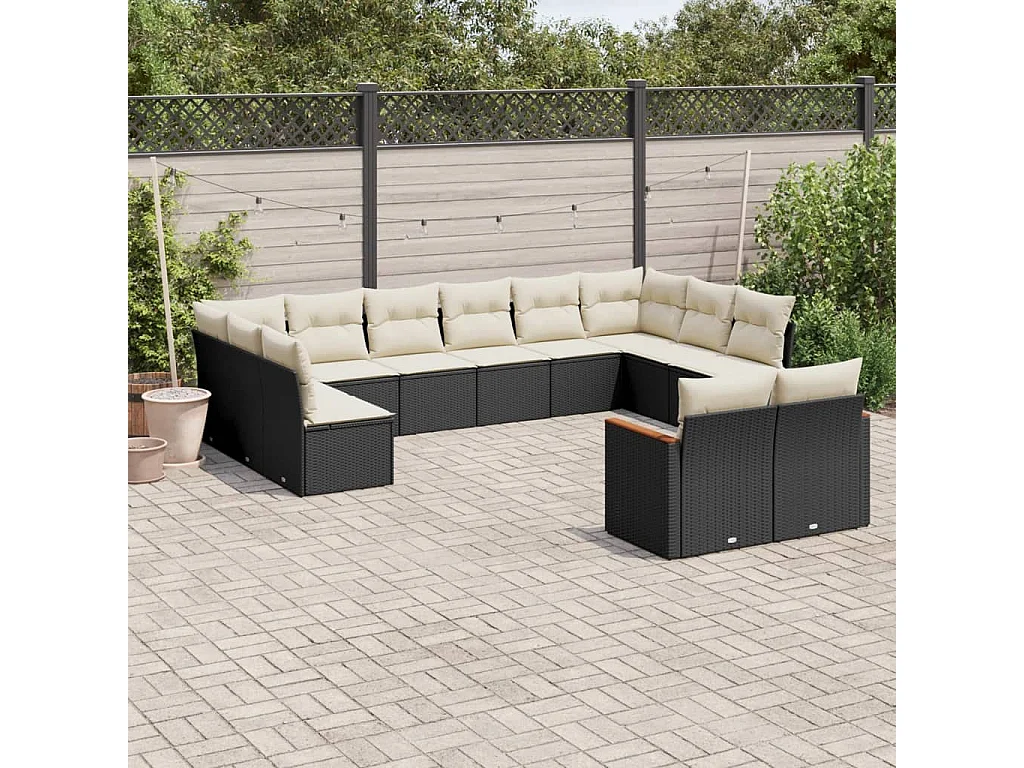 Salon de jardin 12 pcs avec coussins noir résine tressée