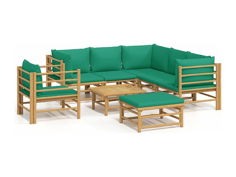 Salon de jardin 8 pcs avec coussins vert bambou