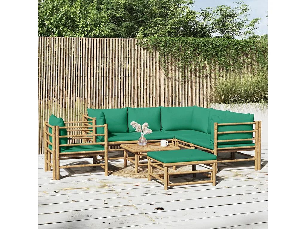 Salon de jardin 8 pcs avec coussins vert bambou