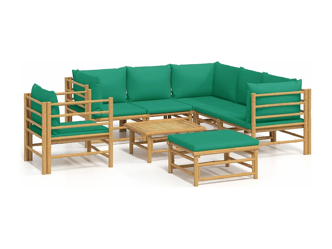 Salon de jardin 8 pcs avec coussins vert bambou