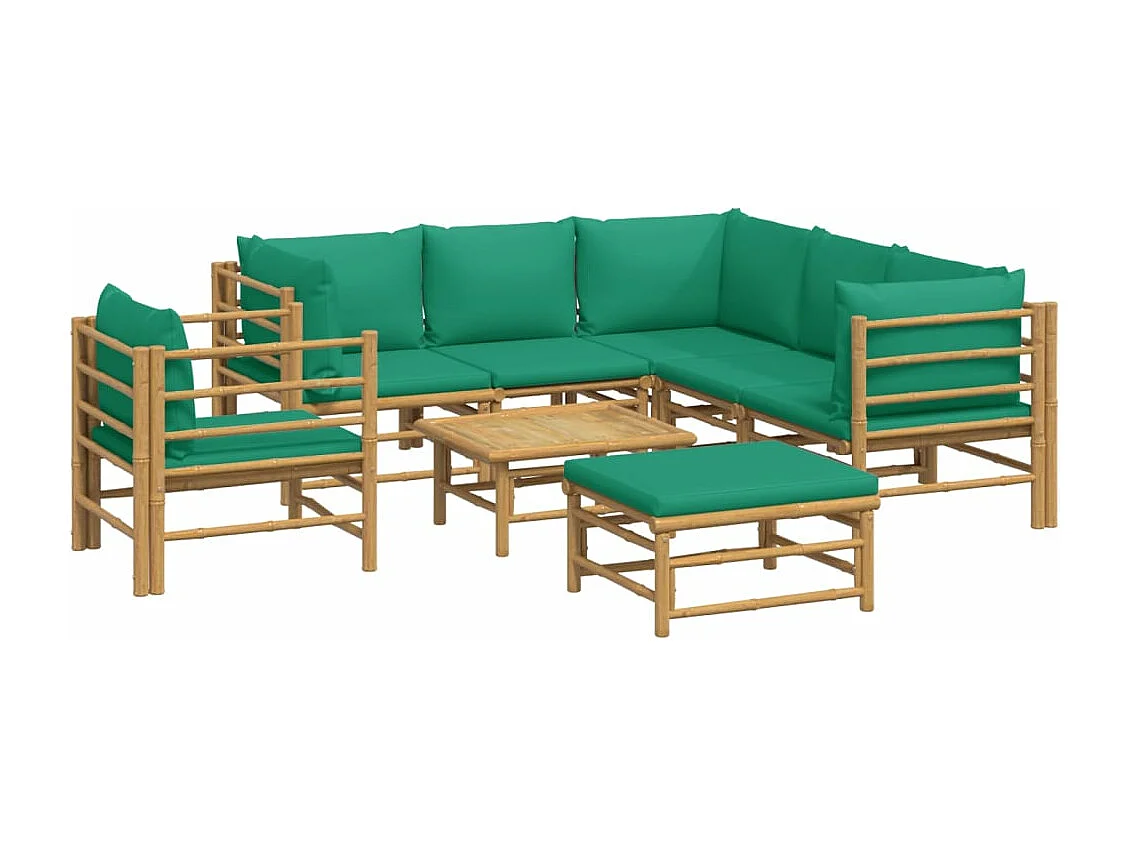 Salon de jardin 8 pcs avec coussins vert bambou