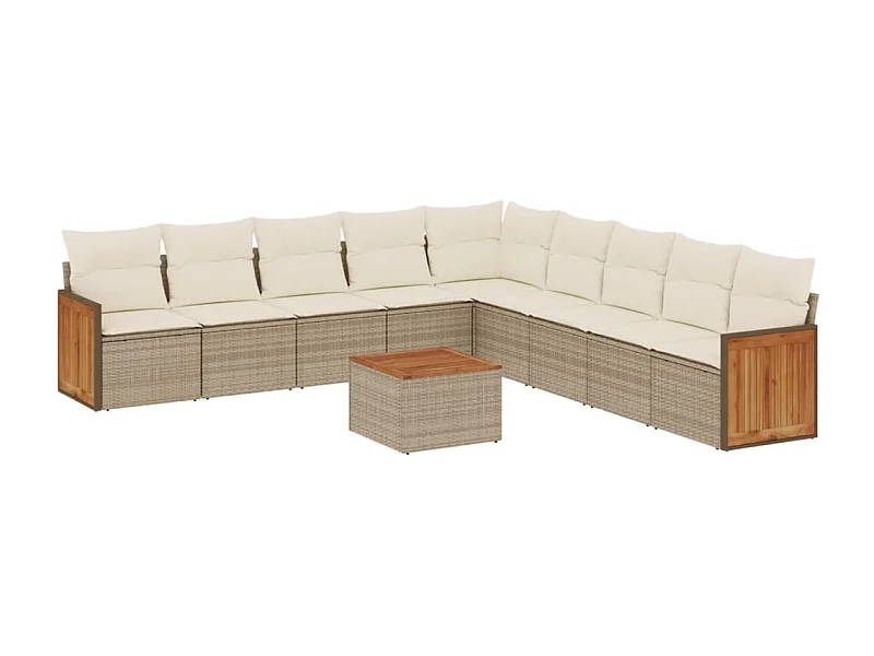 Salon de jardin avec coussins 10 pcs beige résine tressée