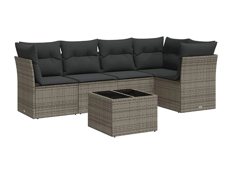 Salon de jardin 6 pcs avec coussins gris résine tressée