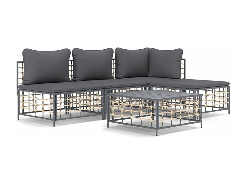 Salon de jardin 5 pcs avec coussins anthracite résine tressée