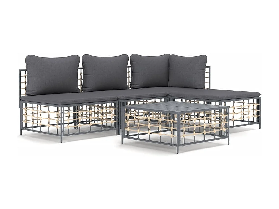 Salon de jardin 5 pcs avec coussins anthracite résine tressée