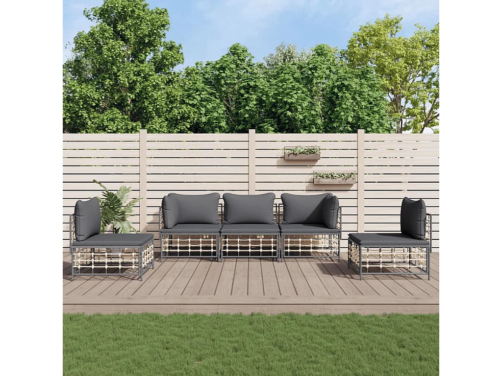 Salon de jardin 5 pcs avec coussins anthracite résine tressée