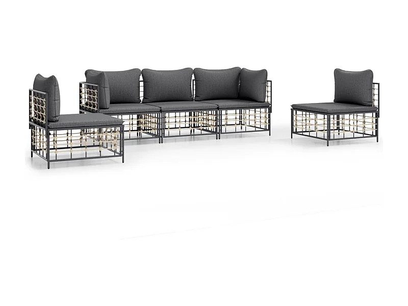 Salon de jardin 5 pcs avec coussins anthracite résine tressée