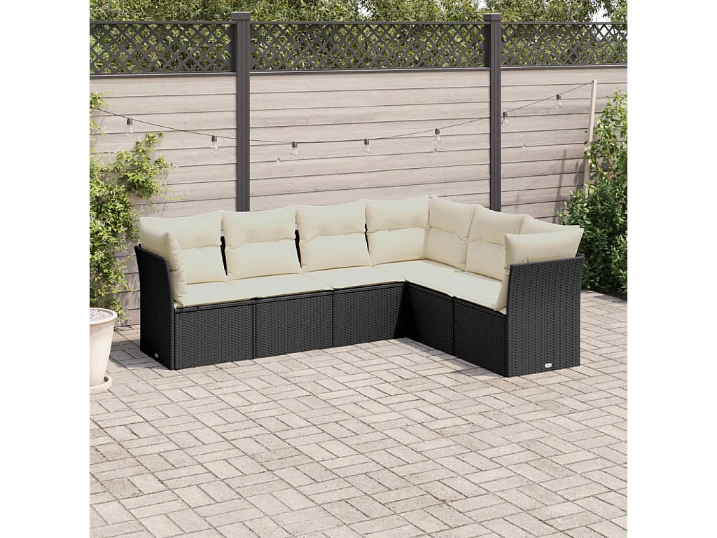 Salon de jardin 6 pcs avec coussins noir résine tressée