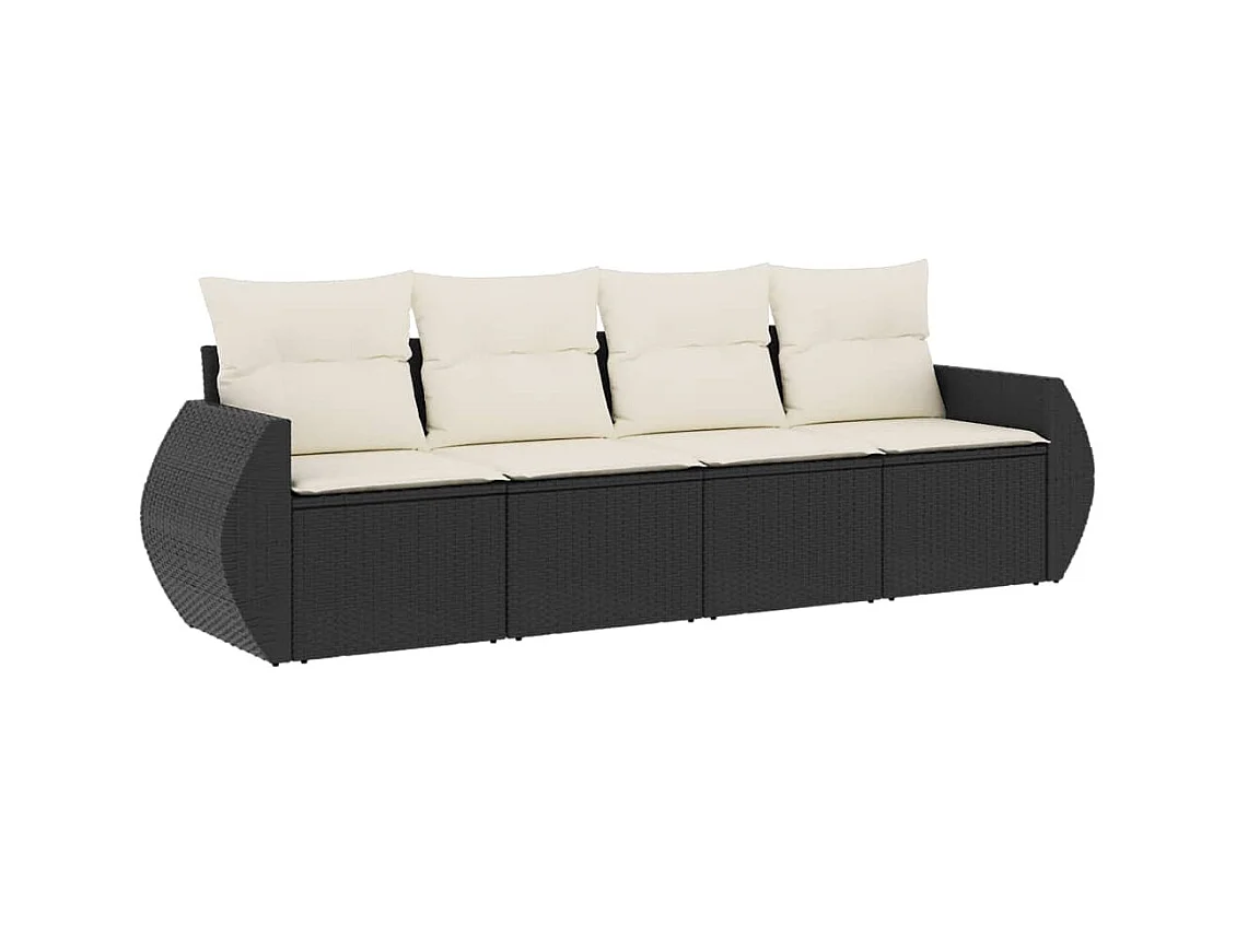Salon de jardin 4 pcs avec coussins noir résine tressée