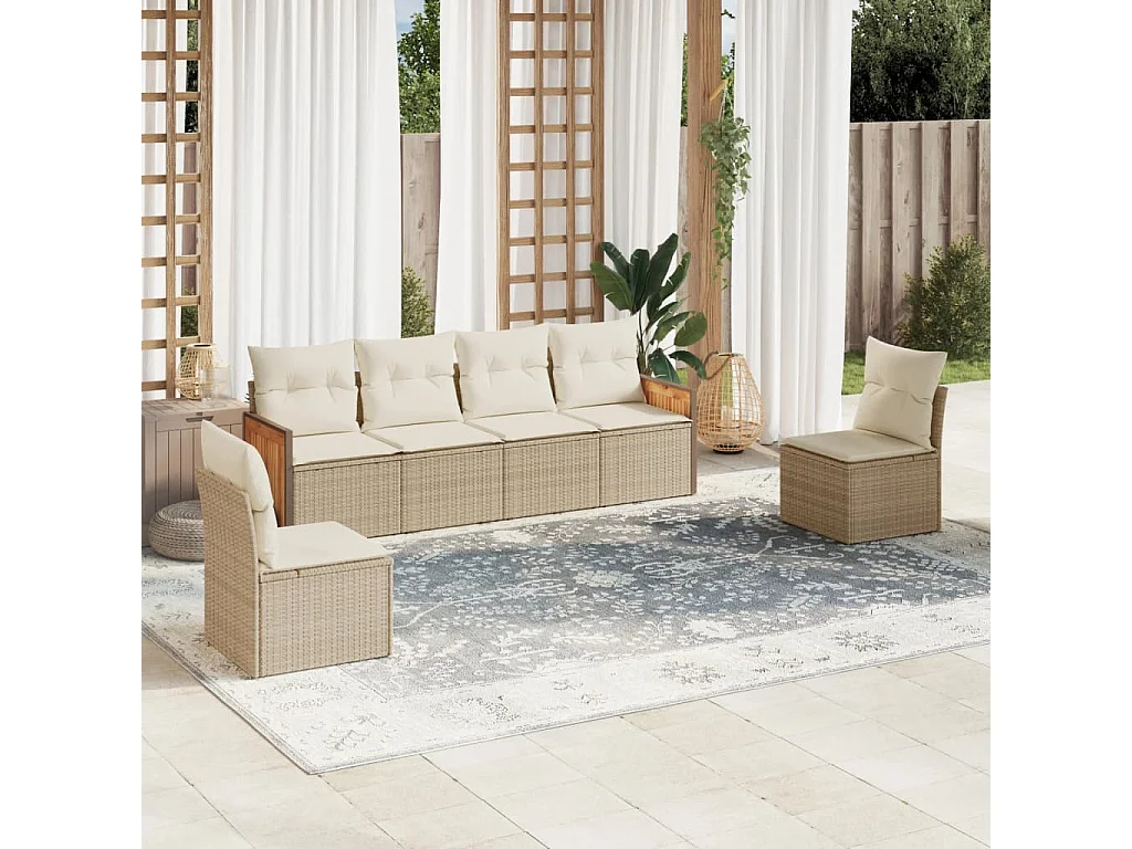 Salon de jardin avec coussins 6 pcs beige résine tressée