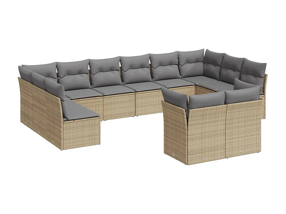 Salon de jardin avec coussins 12 pcs beige résine tressée