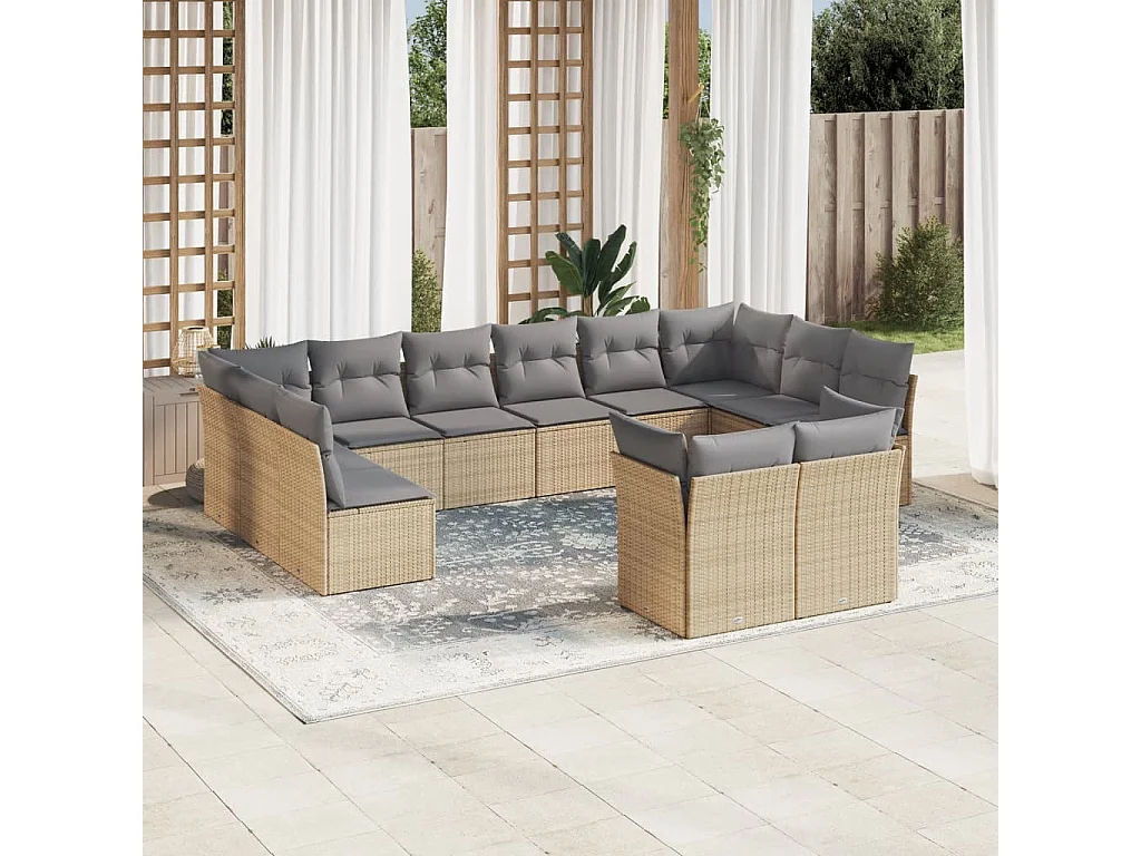 Salon de jardin avec coussins 12 pcs beige résine tressée