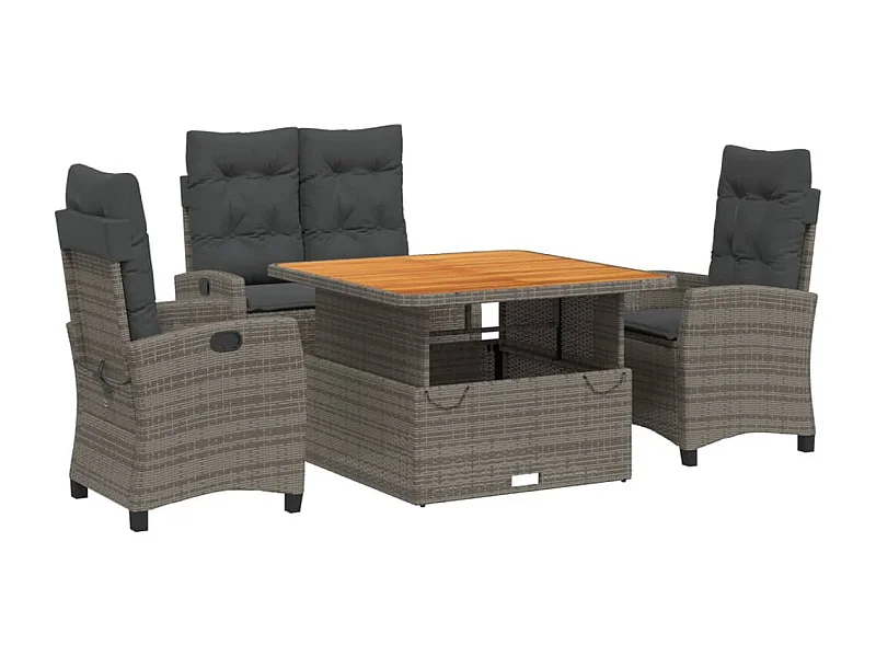 Ensemble à manger jardin 4pcs et coussins Gris Résine tressée