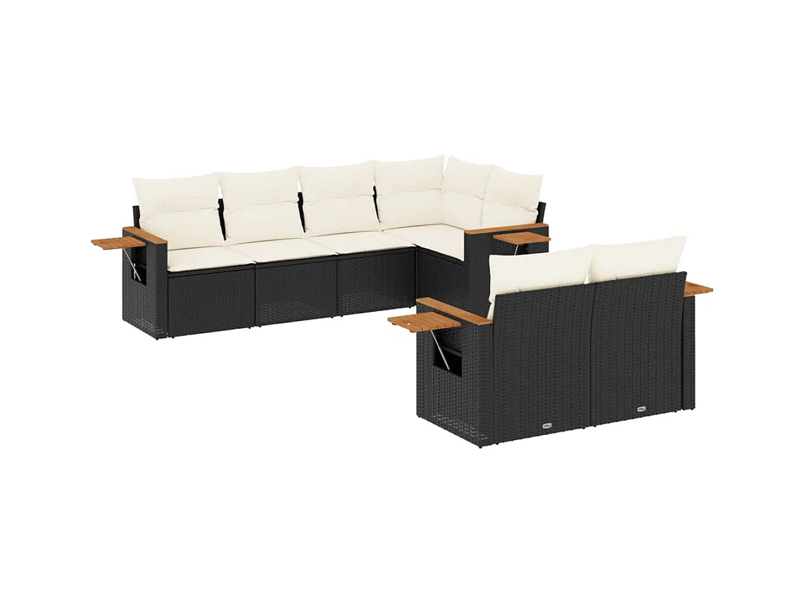 Salon de jardin 7 pcs avec coussins noir résine tressée