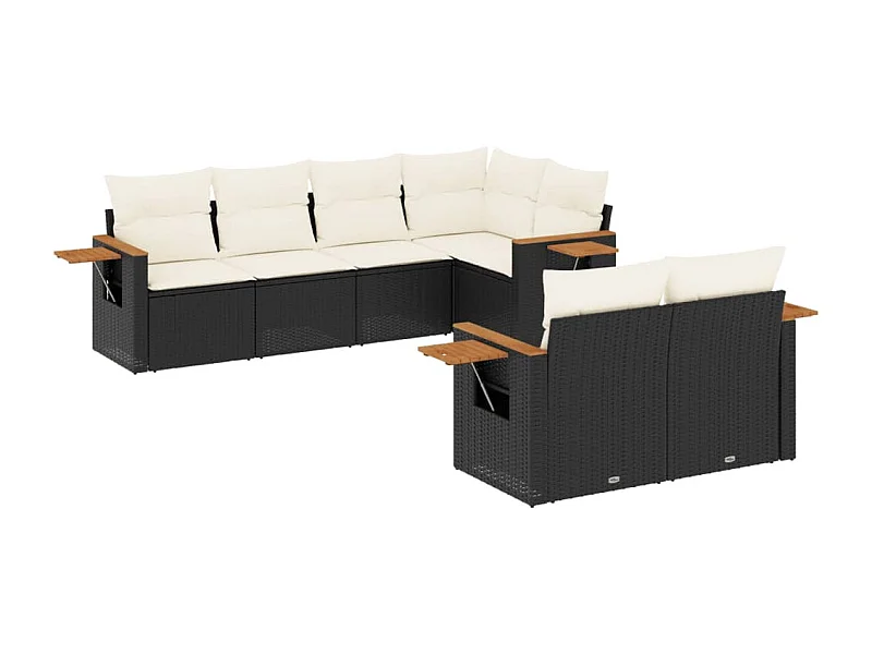 Salon de jardin 7 pcs avec coussins noir résine tressée