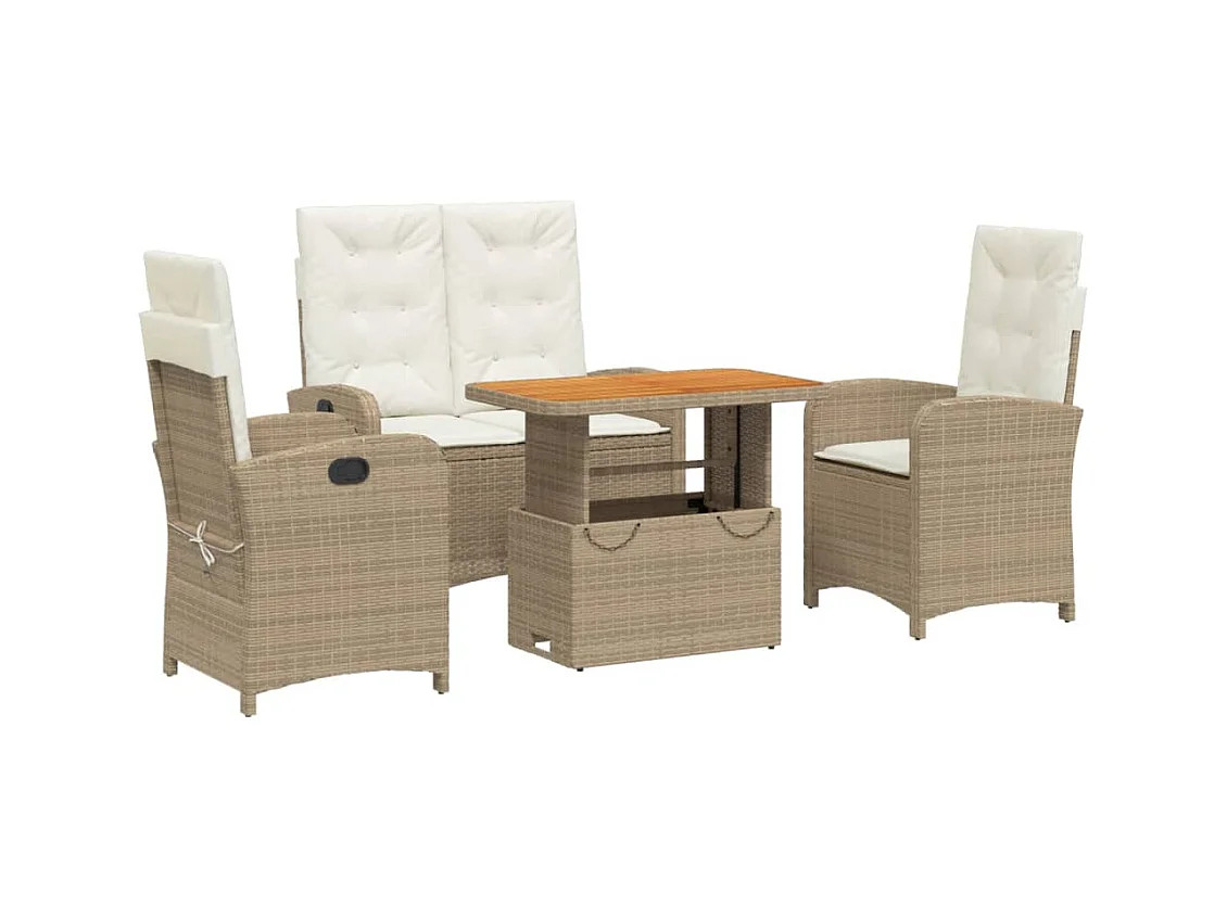 Ensemble à manger de jardin coussins 4 pcs beige résine tressée