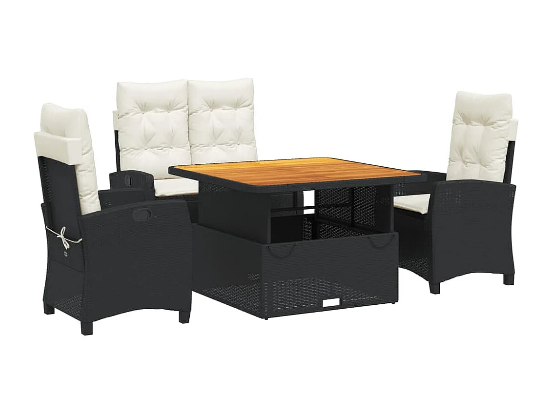 Ensemble à manger de jardin 4 pcs avec coussins noir