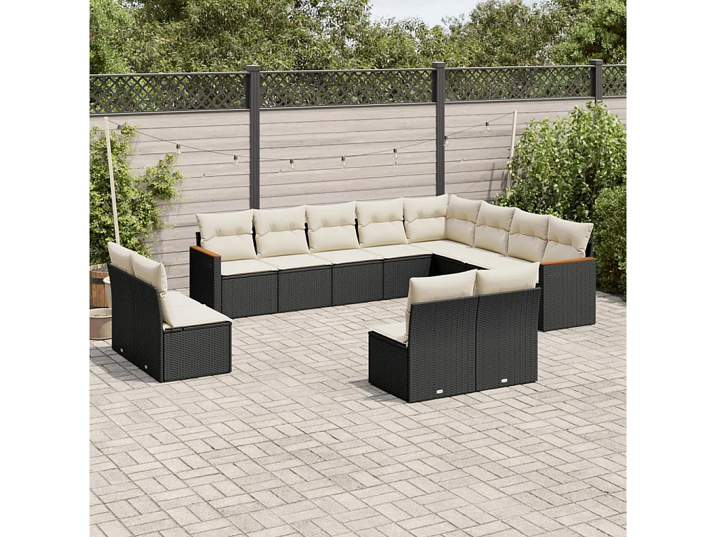 Salon de jardin 12 pcs avec coussins noir résine tressée