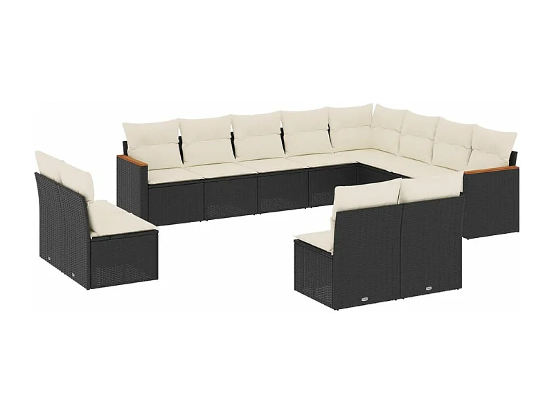 Salon de jardin 12 pcs avec coussins noir résine tressée
