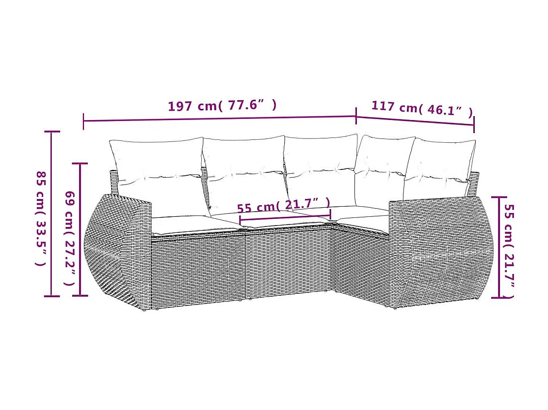 Salon de jardin avec coussins 4 pcs beige résine tressée