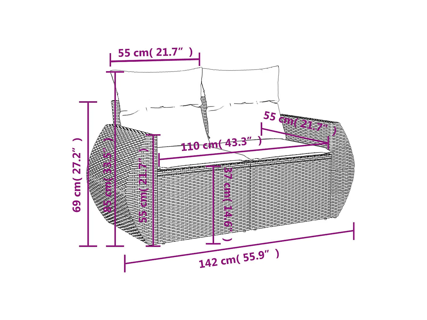 Salon de jardin avec coussins 4 pcs beige résine tressée