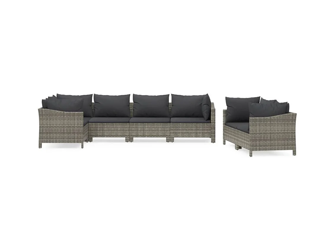 Salon de jardin 7 pcs avec coussins Gris Résine tressée