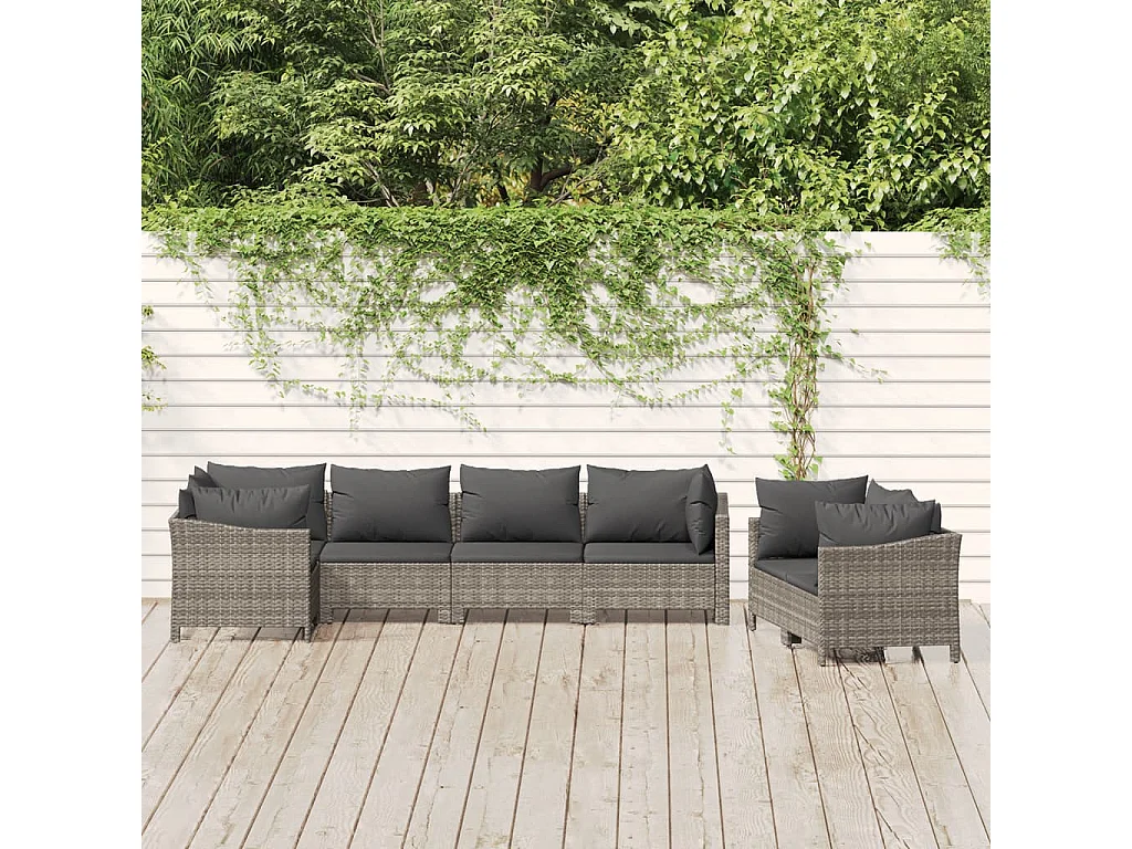 Salon de jardin 7 pcs avec coussins Gris Résine tressée