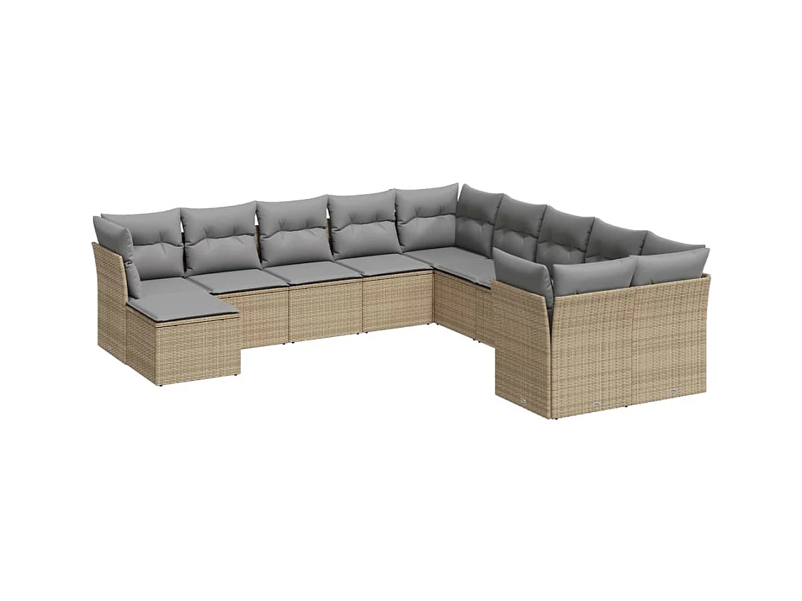 Salon de jardin 11 pcs avec coussins beige résine tressée