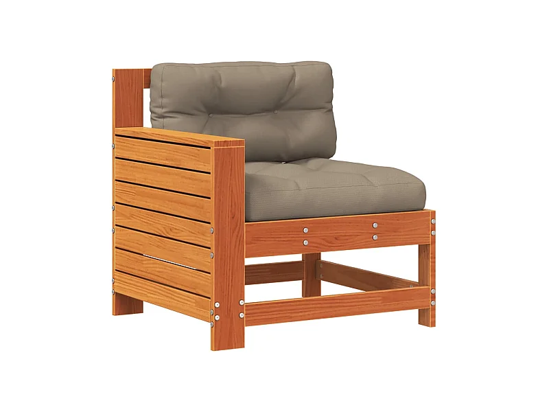 Canapé de jardin accoudoir coussins marron bois pin massif