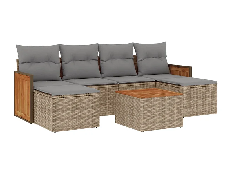 Salon de jardin avec coussins 7 pcs beige résine tressée