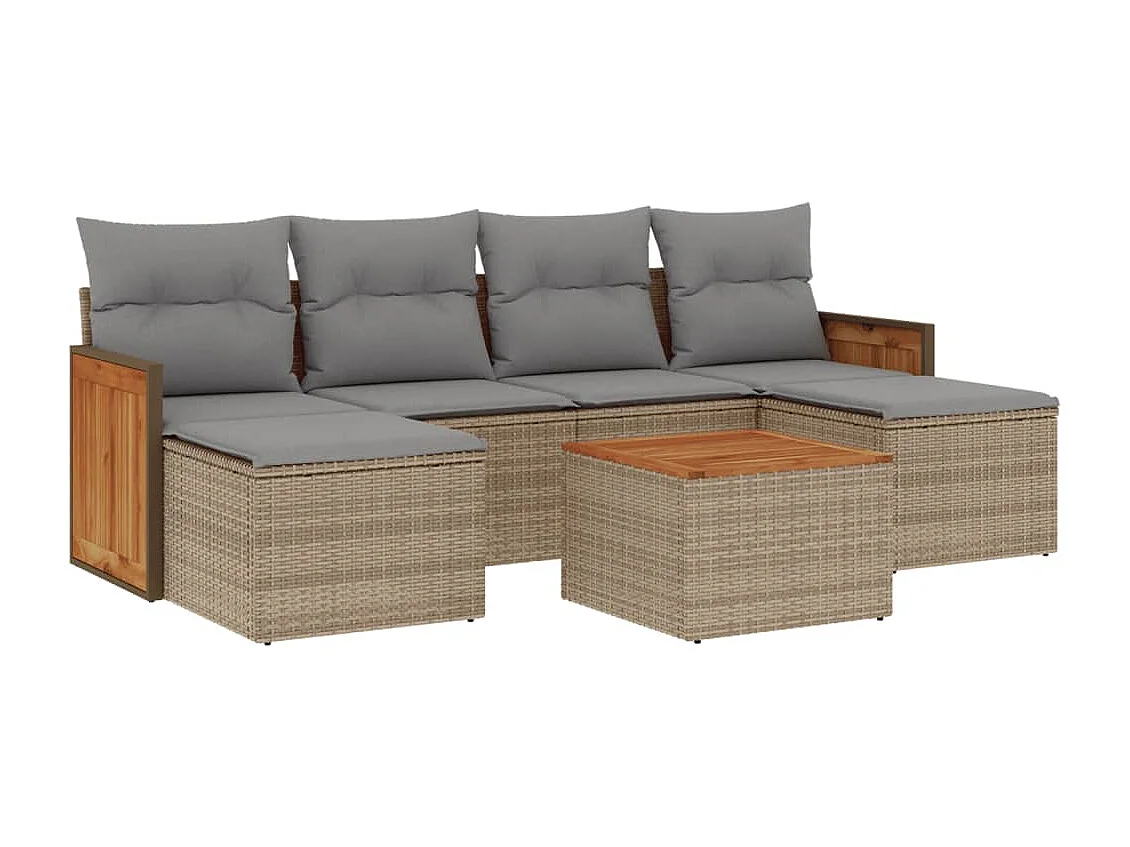 Salon de jardin avec coussins 7 pcs beige résine tressée