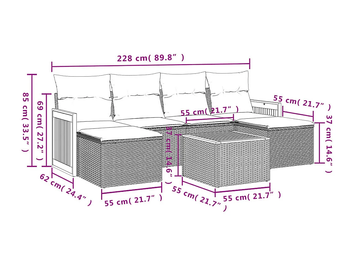 Salon de jardin avec coussins 7 pcs beige résine tressée