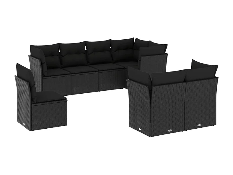 Salon de jardin 8 pcs avec coussins noir résine tressée