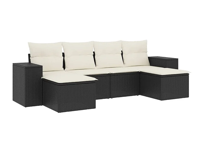 Salon de jardin 6 pcs avec coussins noir résine tressée