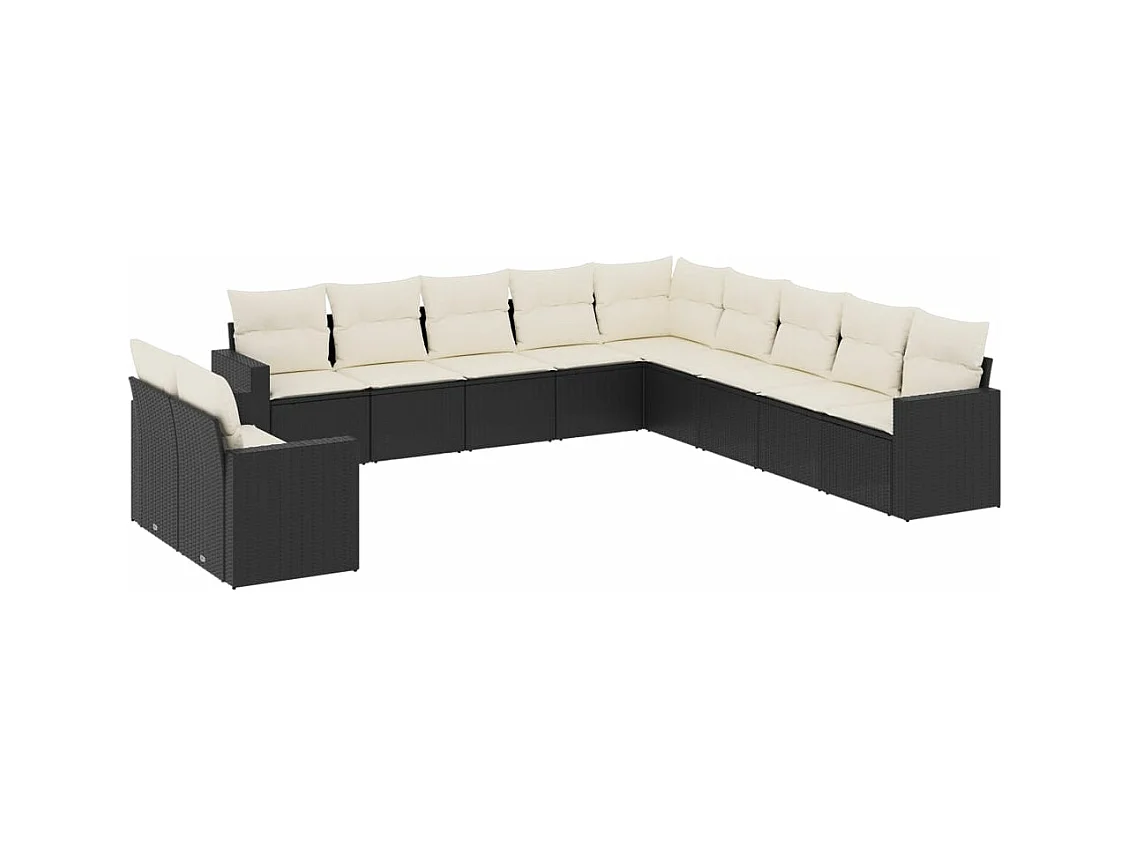 Salon de jardin 11 pcs avec coussins noir résine tressée