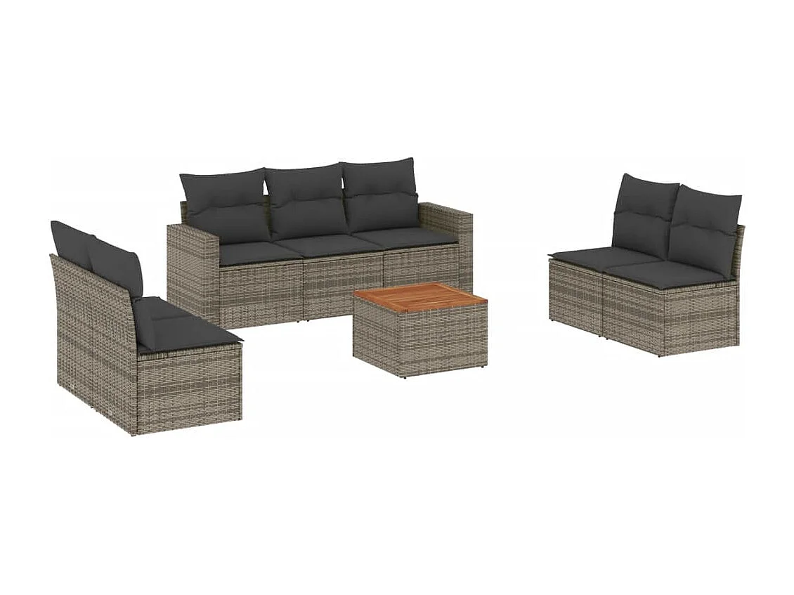 Salon de jardin 8 pcs avec coussins gris résine tressée