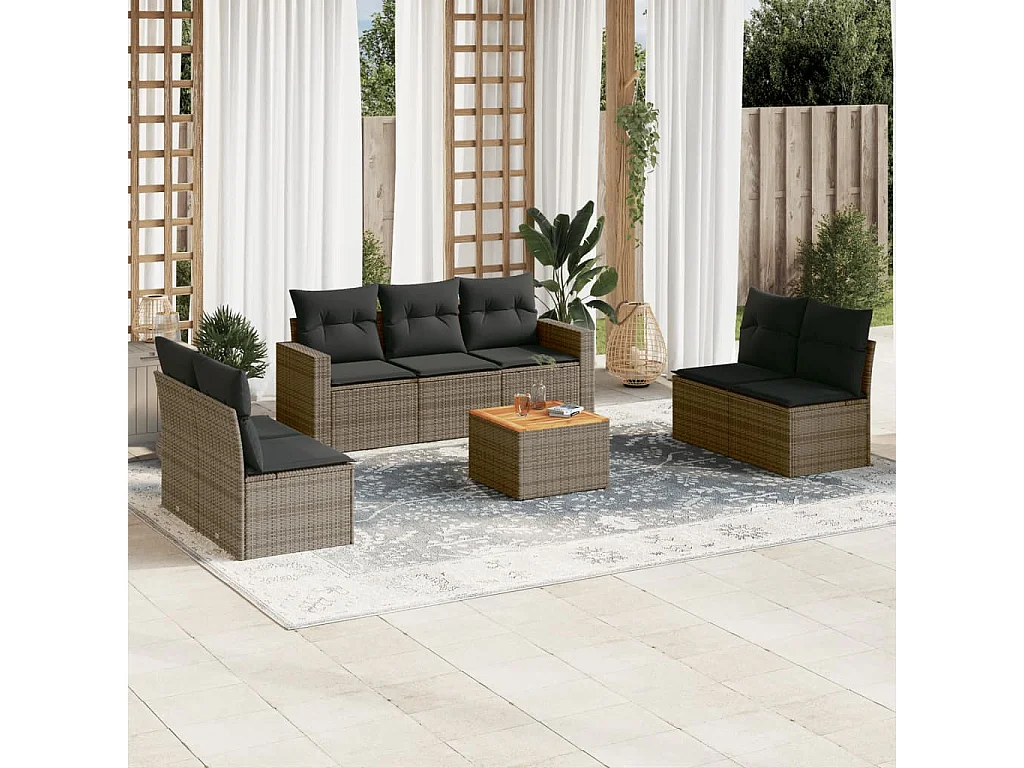 Salon de jardin 8 pcs avec coussins gris résine tressée