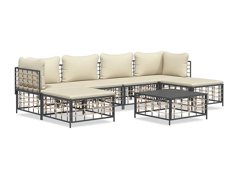 Salon de jardin 7 pcs avec coussins anthracite résine tressée