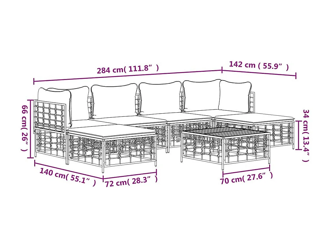 Salon de jardin 7 pcs avec coussins anthracite résine tressée